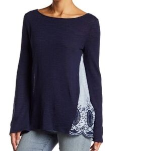 Caslon Embroidered Mixed Media Top